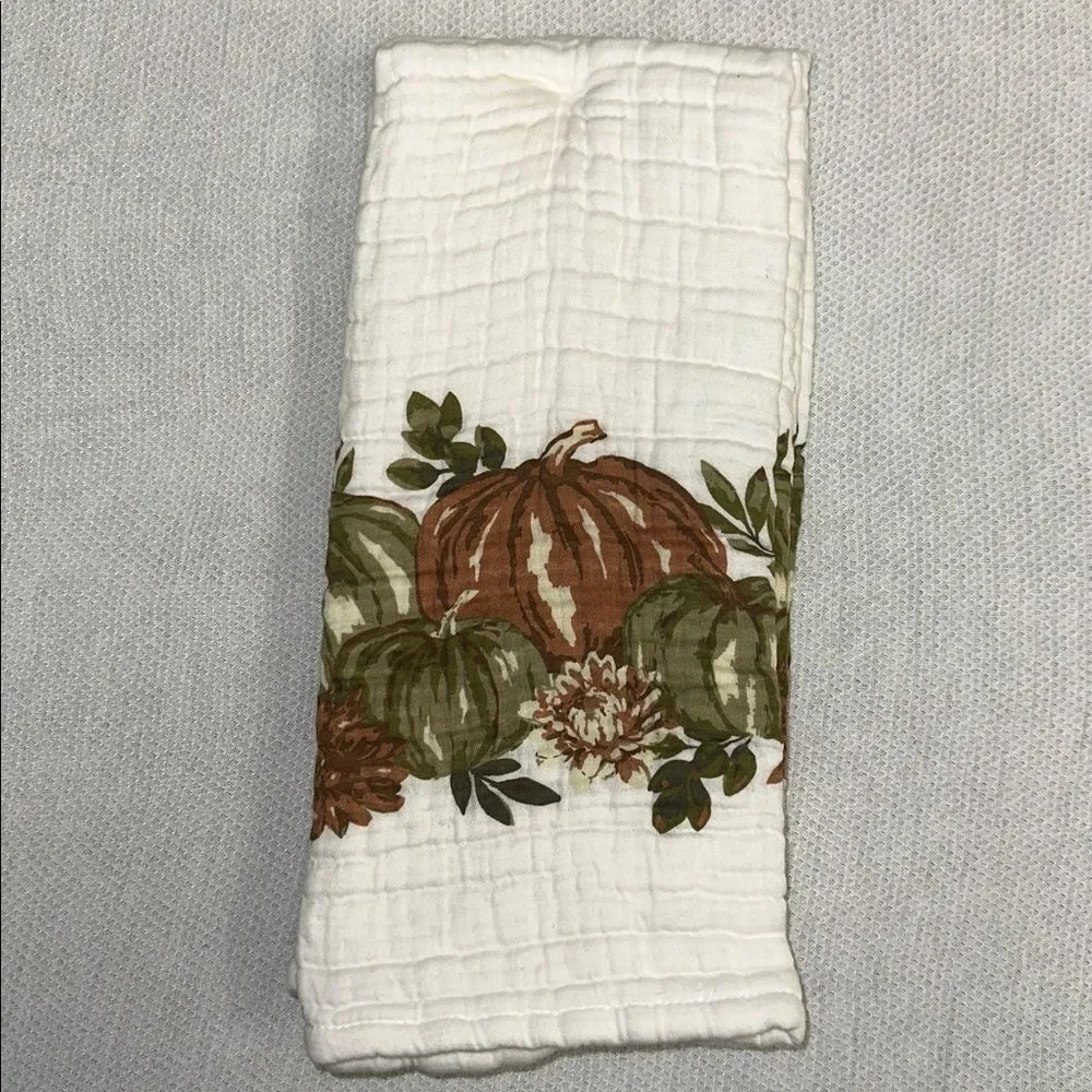 SC White Sage Green Brown Cotton Gauze Fall Harvest Pumpkin Kitchen Towels